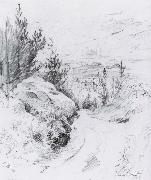 Carl Larsson First Glimpse of Sundborn Pencil oil